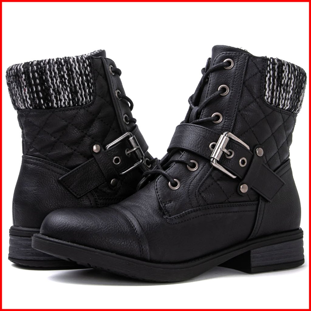 Women's Ankle Combat Boots Vegan Leather Lace Up Zip Side Casual Wear